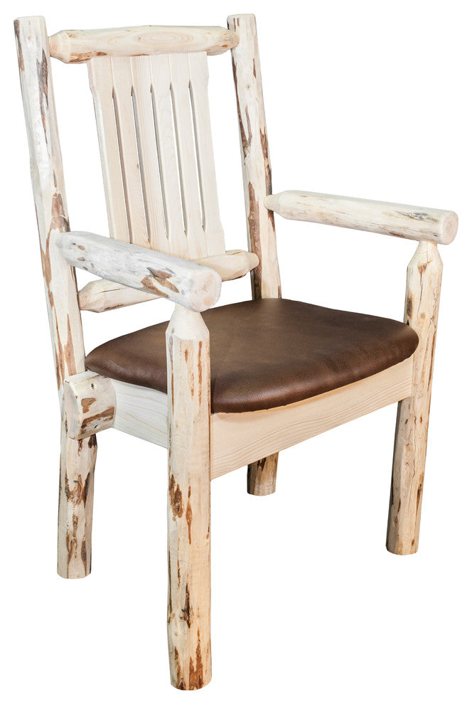 Captain's Chair, Clear Lacquer Finish With Upholstered Seat, Saddle Pattern