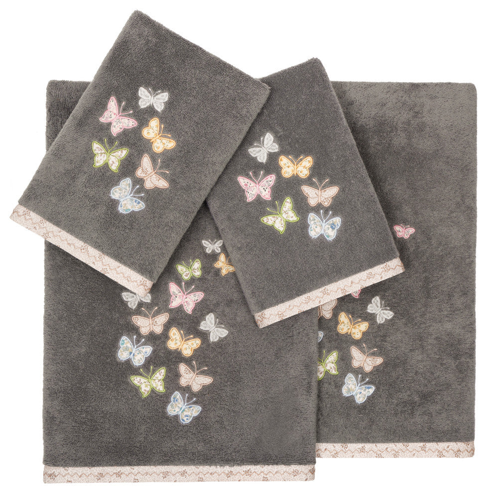 Linum Home Textiles 100% Turkish Cotton MARIPOSA 4PC Embellished Towel Set