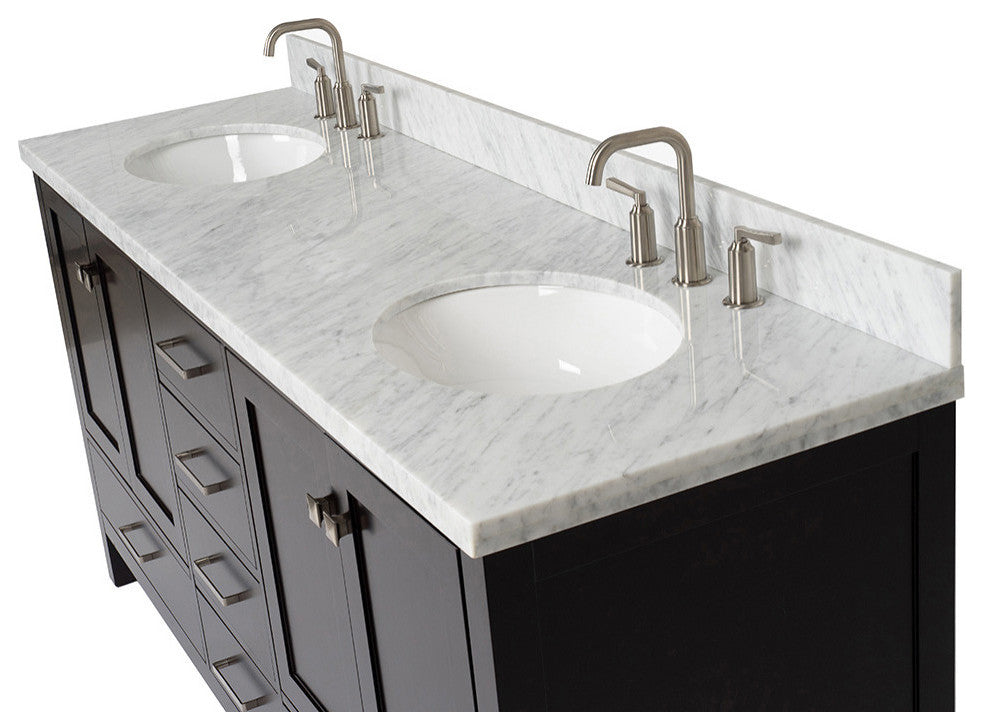 ARIEL Cambridge 73" Double Oval Sinks Bathroom Vanity Espresso with Marble Top