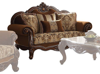 ACME Jardena Loveseat with 4 Pillows, Fabric and Cherry Oak