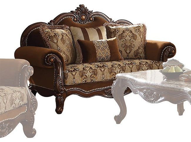 ACME Jardena Loveseat with 4 Pillows, Fabric and Cherry Oak