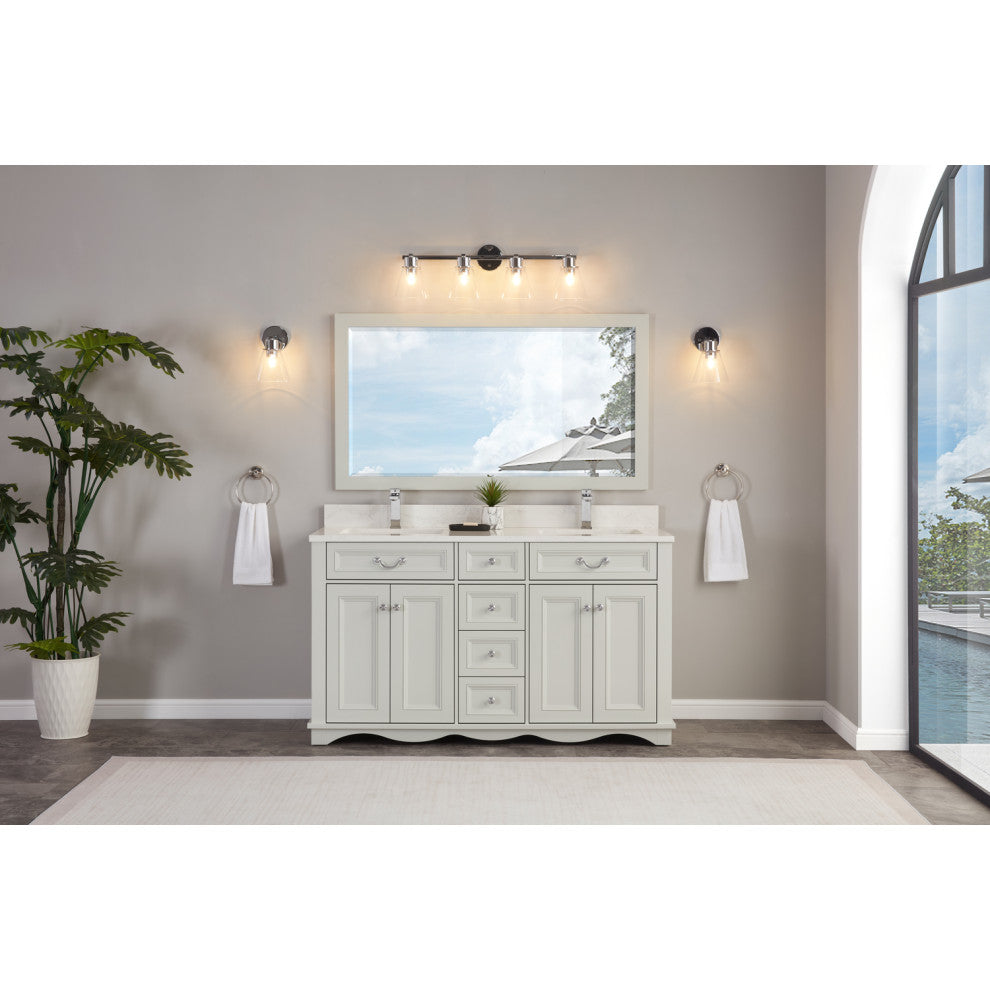 Vanity With Mirror, Sconce and Faucet Included, Silver Strand, 60"