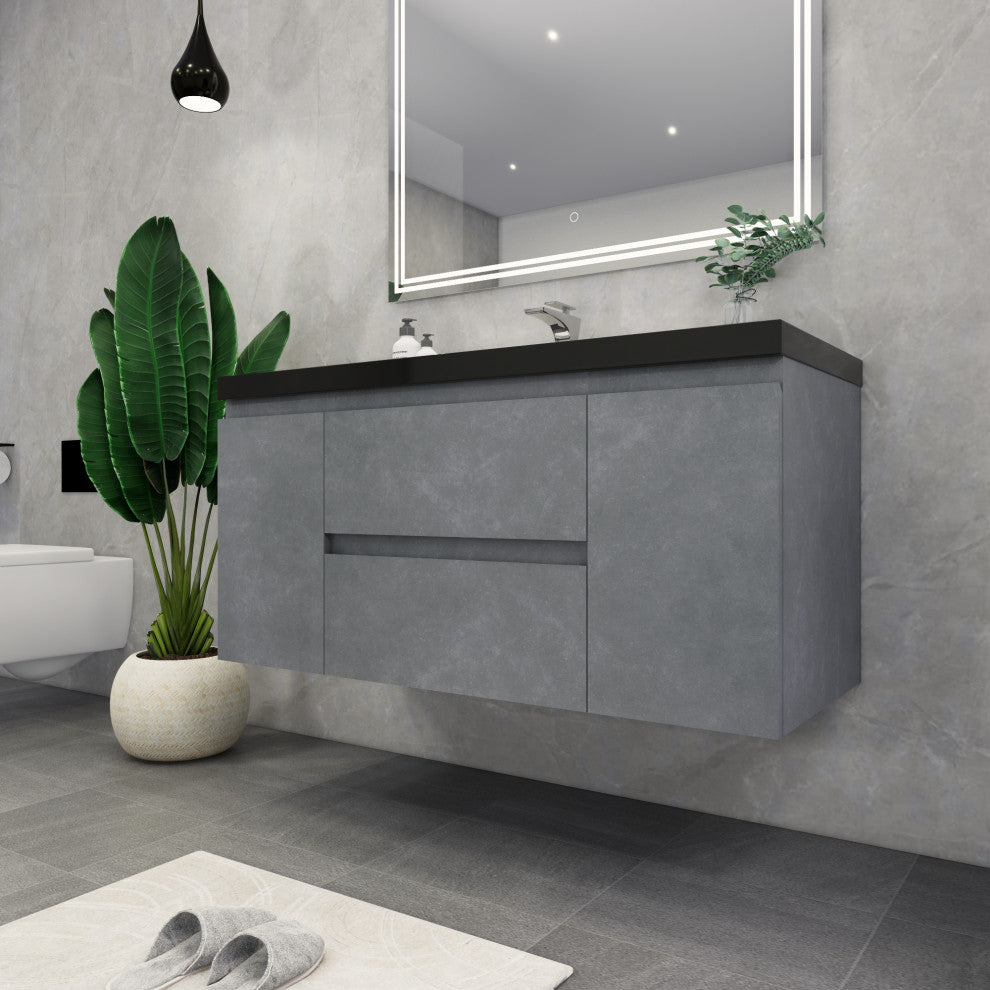 Belli 48" Wall Mounted Single Bathroom Vanity Set, Cement Gray, Matt Black Top
