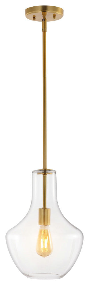 Watts 10.5" Glass, Metal LED Pendant, Brass Gold/Clear, Width: 10.5"