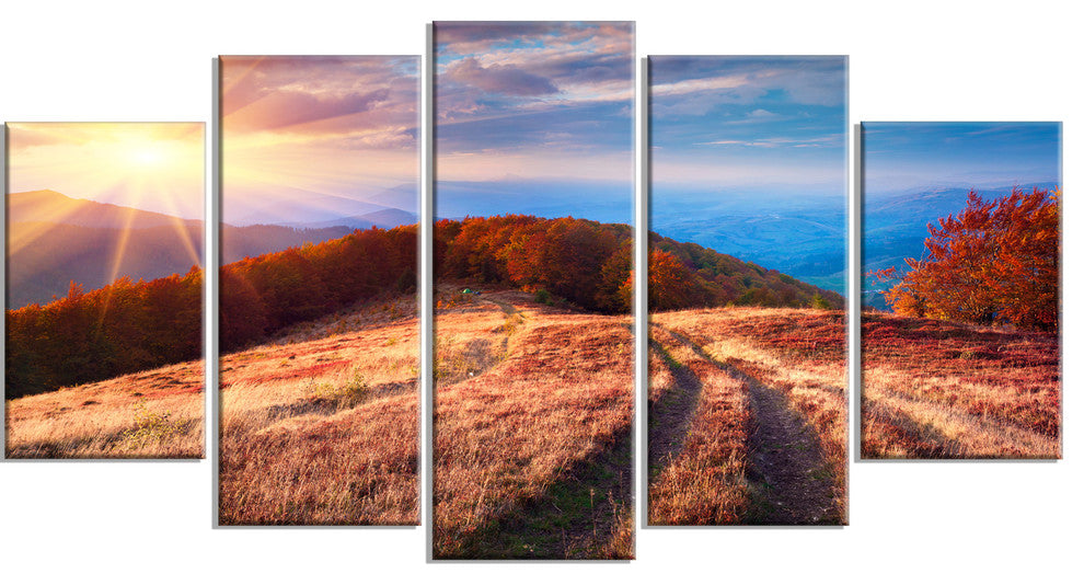 Beautiful Carpathian Mountains, Landscape Canvas Art Print, 60"x32", 5 Panels