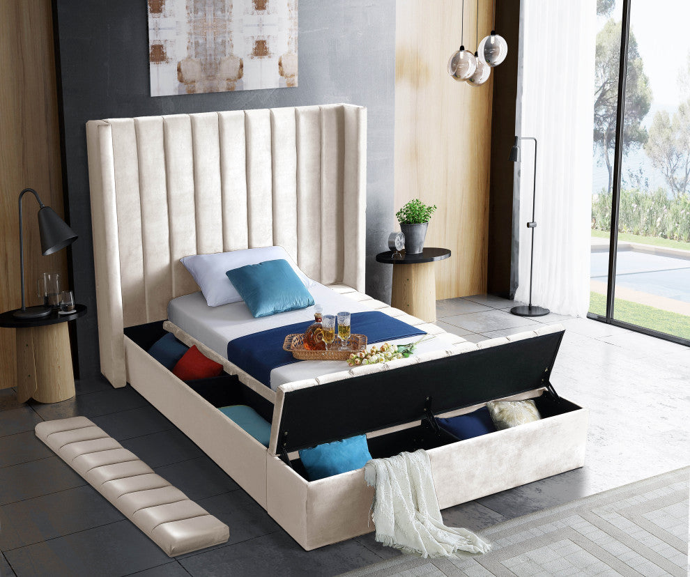 Kiki Velvet Bed, Cream, Twin