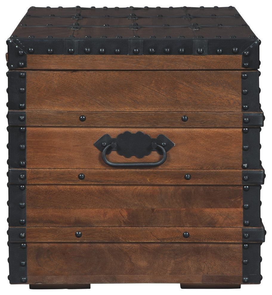 Benzara BM232960 Vintage Style Storage Trunk With Nailhead Trim Details, Brown