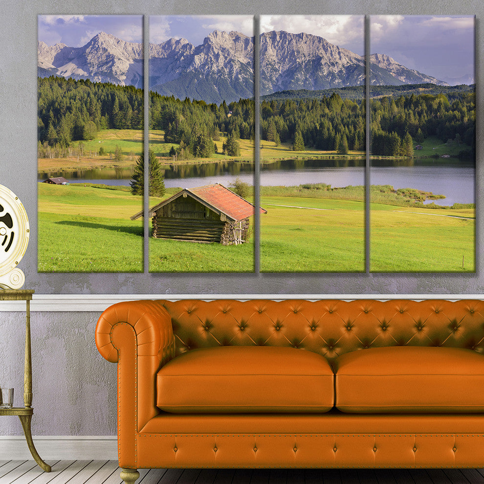 Bavaria with Mountains and Lake, Landscape Canvas Art Print, 48"x28", 4 Panels