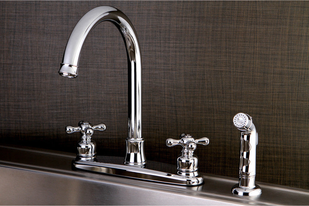 Kingston Brass 8" Centerset Kitchen Faucet With Sprayer, Polished Chrome