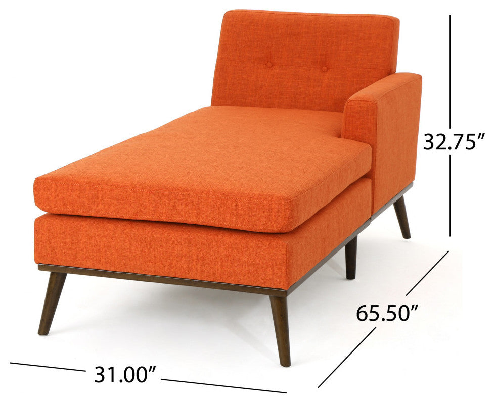 GDF Studio Sophia Mid-Century Modern Fabric Chaise Lounge, Muted Orange