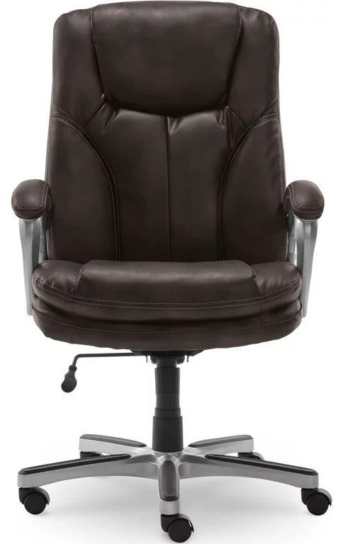 Modern Office Chair, Swivel Design With Faux Leather Seat & Padded Arms, Brown