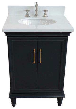 25" Single Vanity, Dark Gray Finish With Engineered Stone Top And Oval Sink