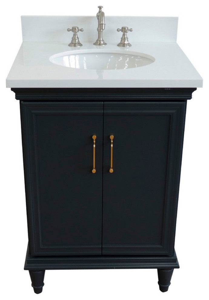 25" Single Vanity, Dark Gray Finish With Engineered Stone Top And Oval Sink