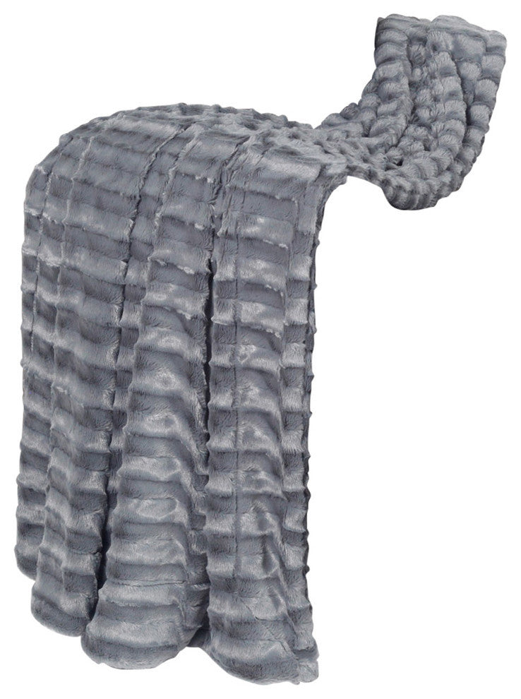 Saga Double Sided Faux Fur Throw, Pewter