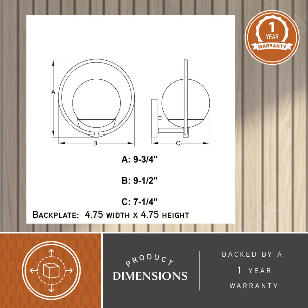 Bucktown 1-Light Mid-Century Modern Wall Sconce White Globe Glass, Matte Black