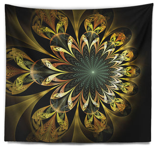Dark Yellow Digital Flower Abstract Wall Tapestry, 60"x50"