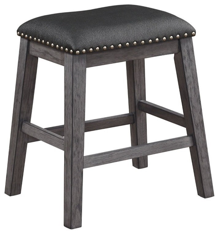 Benzara BM180295 Wood/Leather Counter Height Stool Nail head, 2 set, Black/Gray