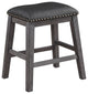 Benzara BM180295 Wood/Leather Counter Height Stool Nail head, 2 set, Black/Gray