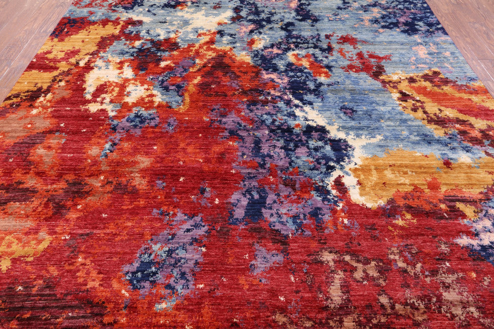 9' 10" X 13' 7" Handmade Modern Abstract Wool Rug Q9661