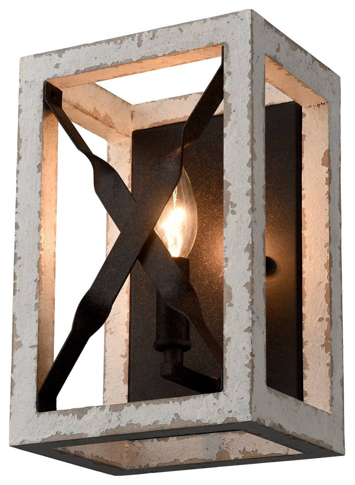 Farmhouse Rustic Wall Sconce 1-Light Mail Box Wooden Wall Lamp