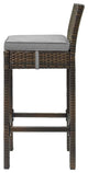Modern Outdoor Bar Stool Chair, Set of Two, Fabric Rattan, Brown Gray Grey