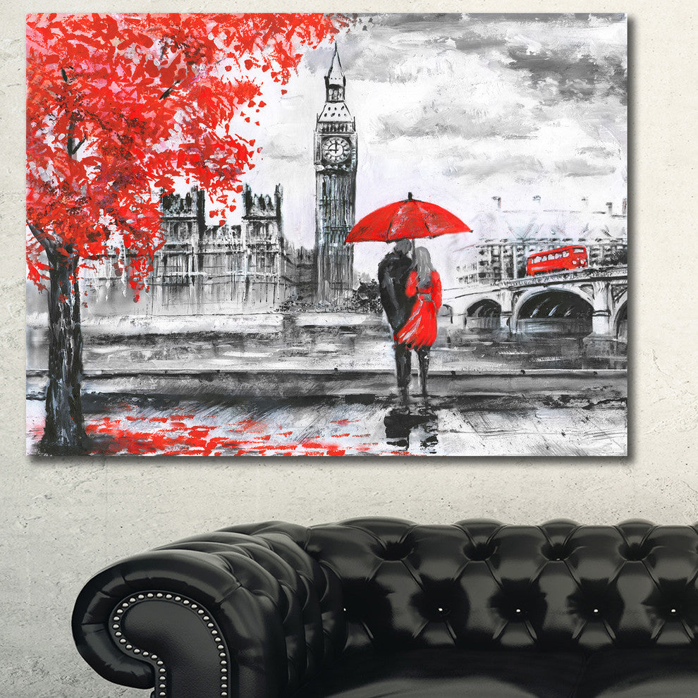 Couples Walking in Paris, Large landscape Canvas Art Print, 60x40