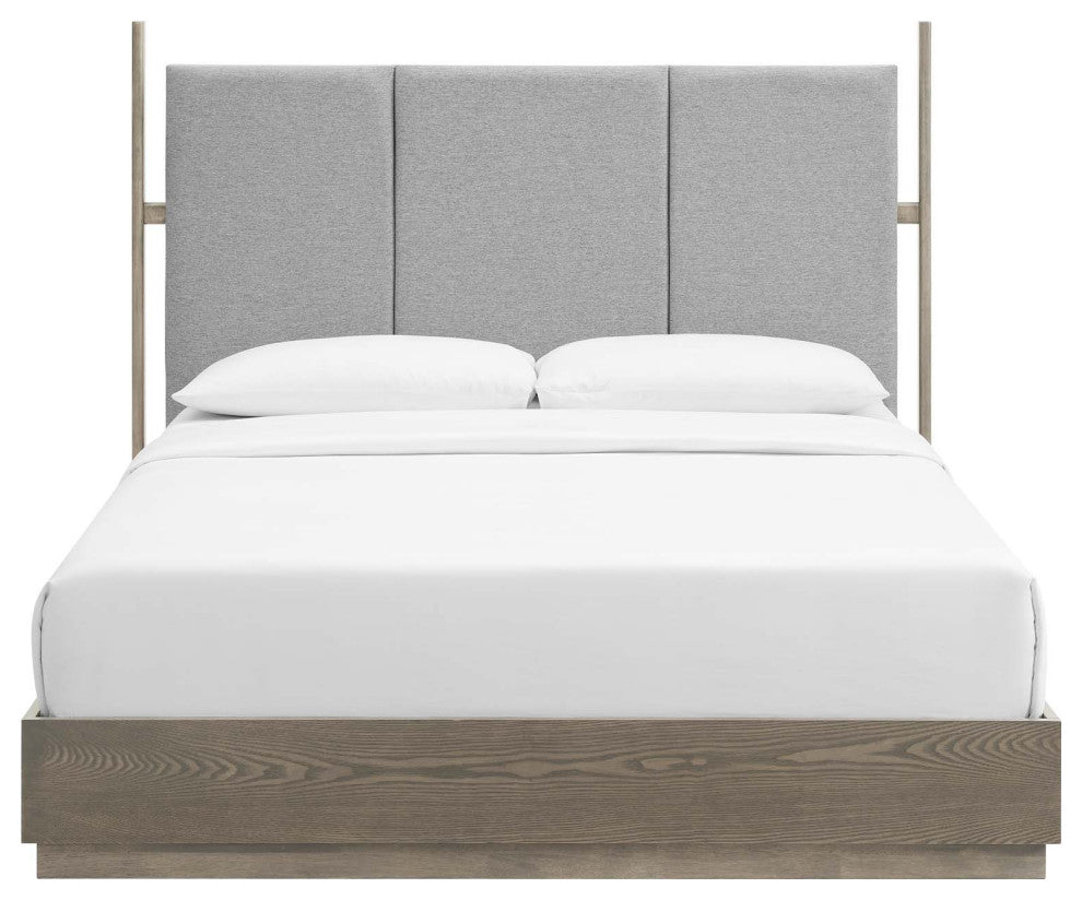 Platform Bed Frame, Queen Size, Gray Oak, Wood, Modern, Mid Century Guest