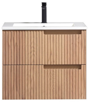 Fiore Wall Mount Modern Bathroom Vanity, Oakwood, 24", Single Sink