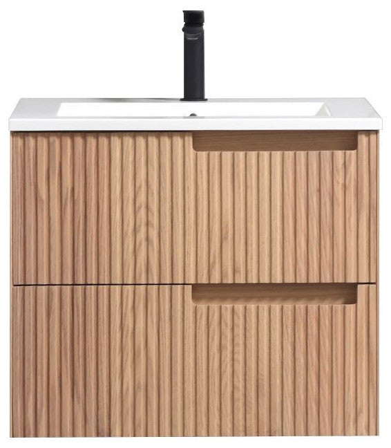 Fiore Wall Mount Modern Bathroom Vanity, Oakwood, 24", Single Sink