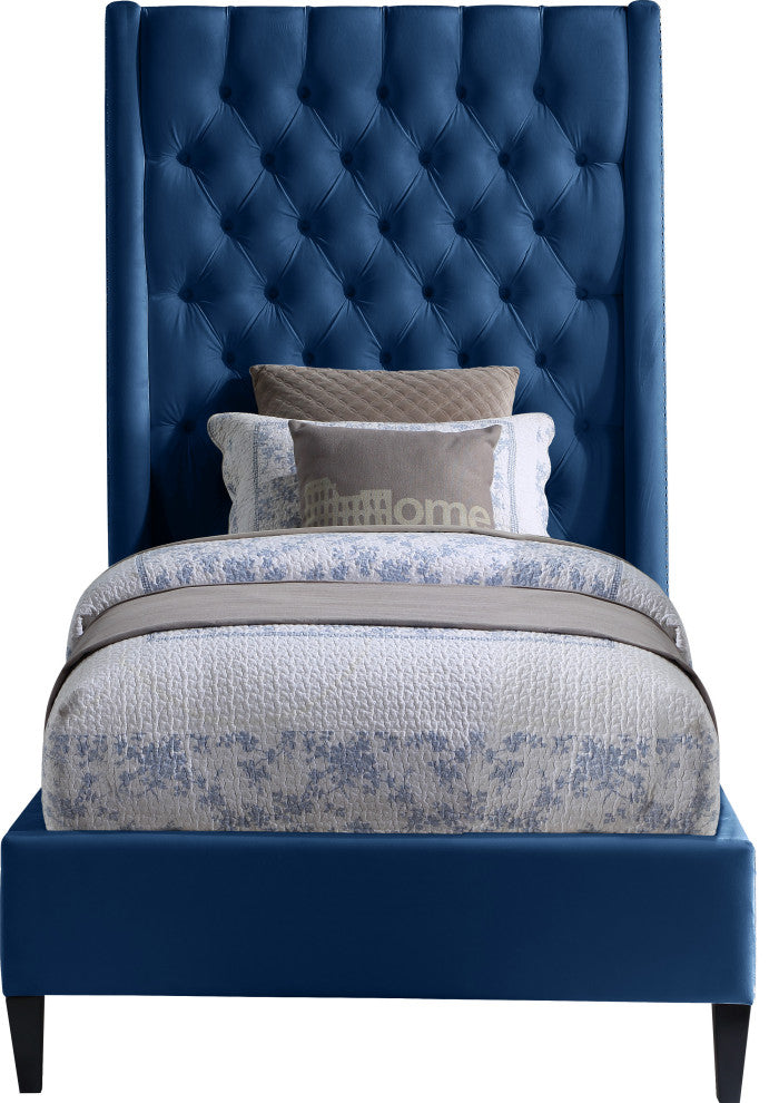 Fritz Velvet Upholstered Bed, Navy, Twin