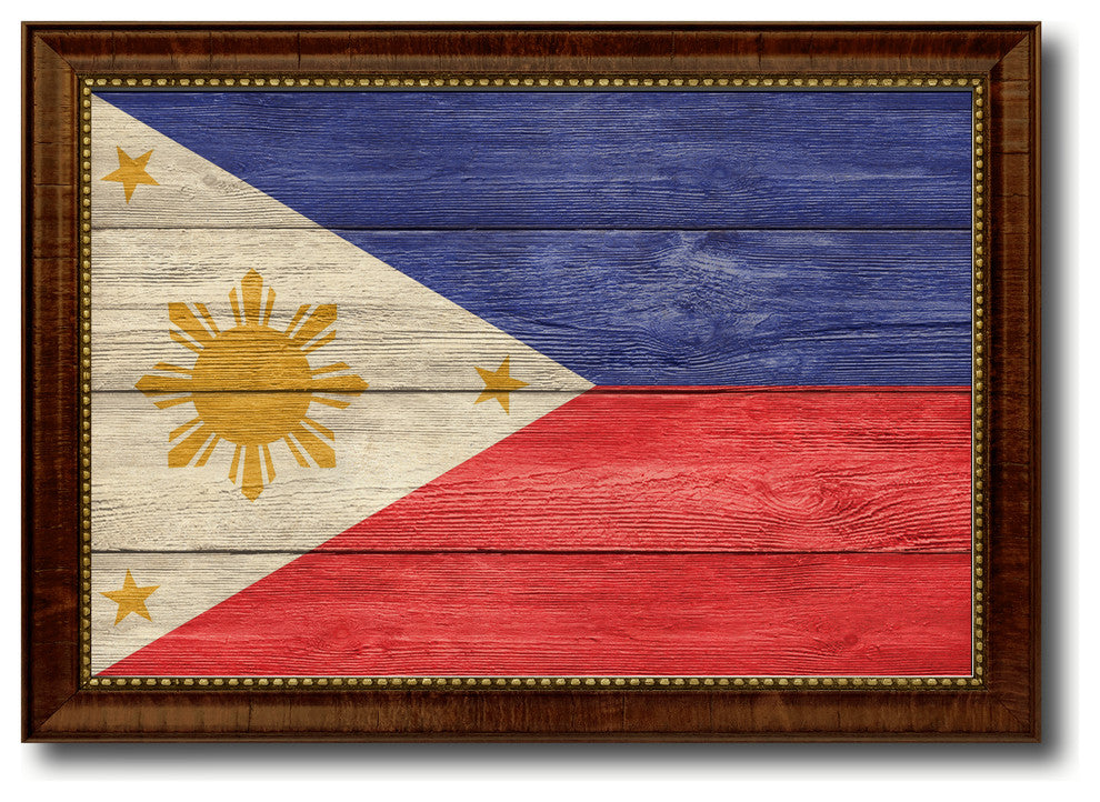 Philippines Country Textured Flag Print With Brown Gold Frame, 23"X33"