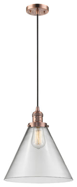 1-Light X-Large Cone 12" Pendant, Antique Copper, Glass: Clear