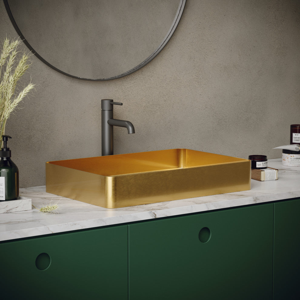 Karran Cinox Stainless Steel Rectangular Vessel Sink, Gold