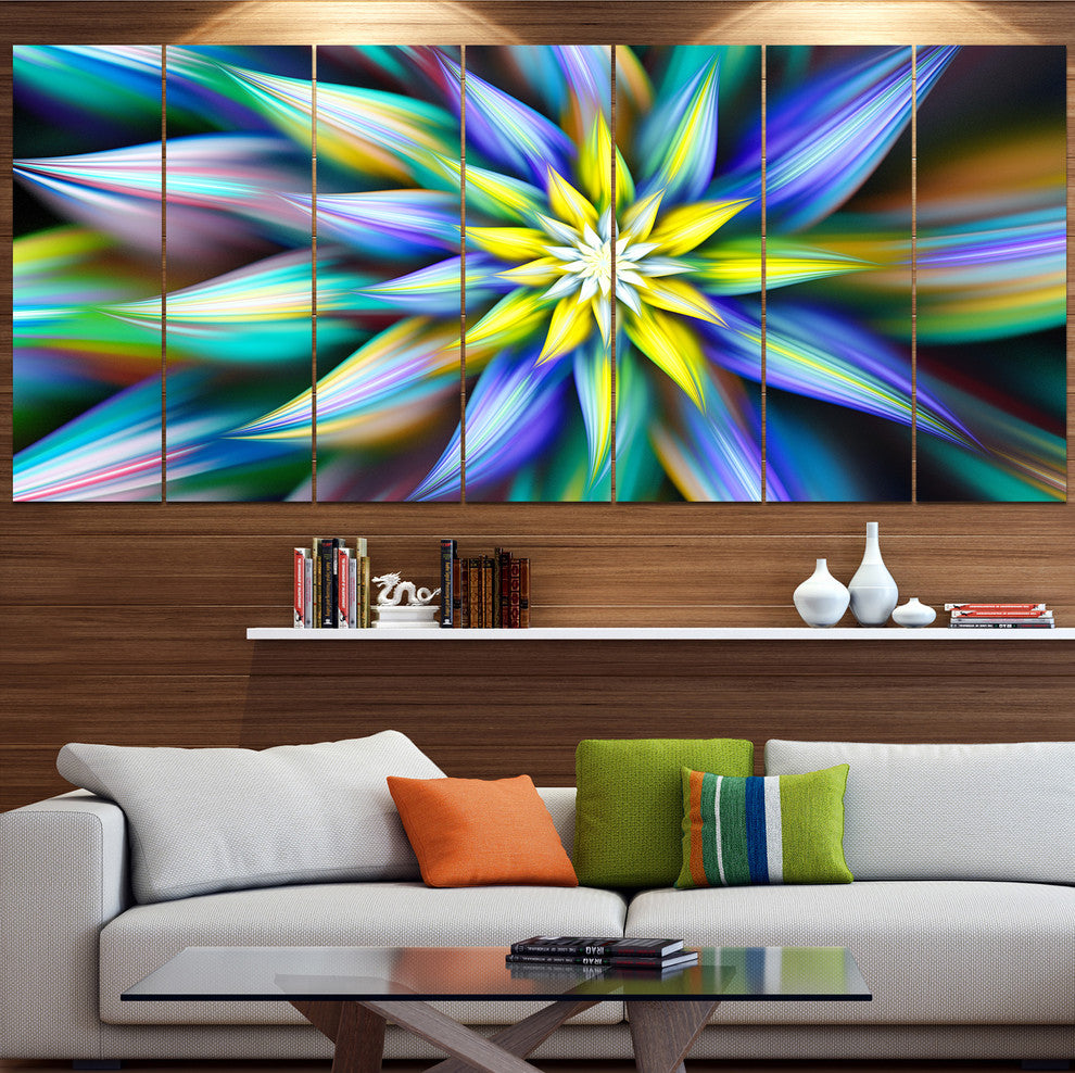 Dancing Multi Color Flower Petals, Floral Canvas Art Print, 83"x32", 7 Panels