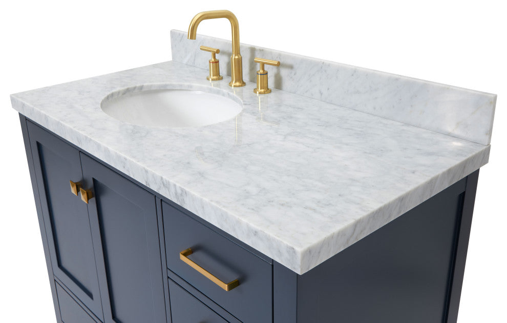 ARIEL Cambridge 43" Left Offset Oval Sink Midnight Blue Vanity, No Mirror
