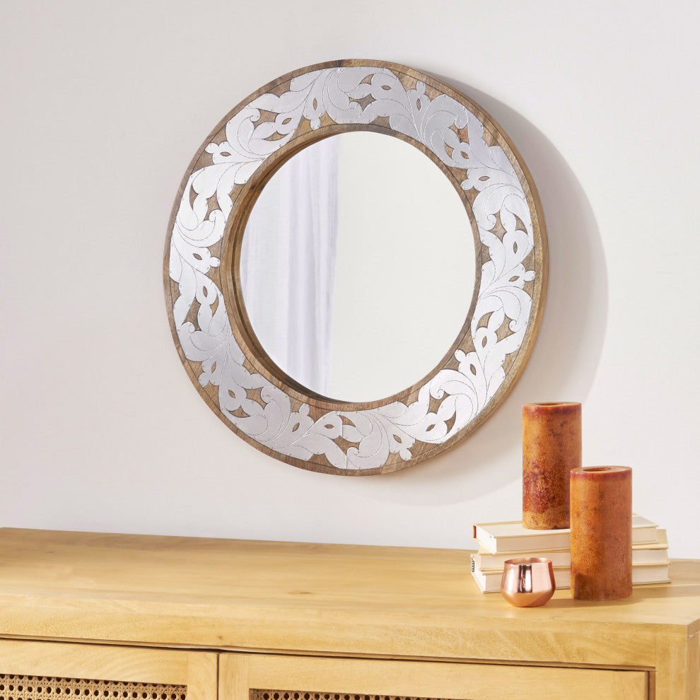 Darcy Handcrafted Mango Wood Aluminum Fitted Round Mirror