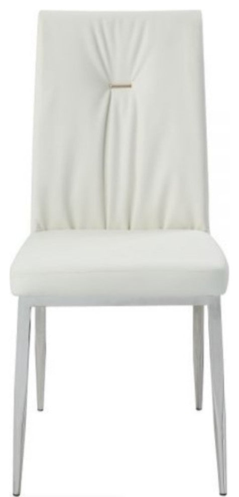 Kamaile Side Chair, Set-2, Beige Synthetic Leather and Chrome Finish