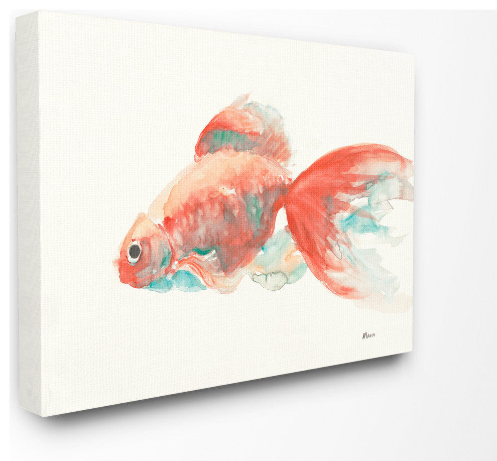 Goldfish Red Green Animal Painting, 30"x40", Canvas Art