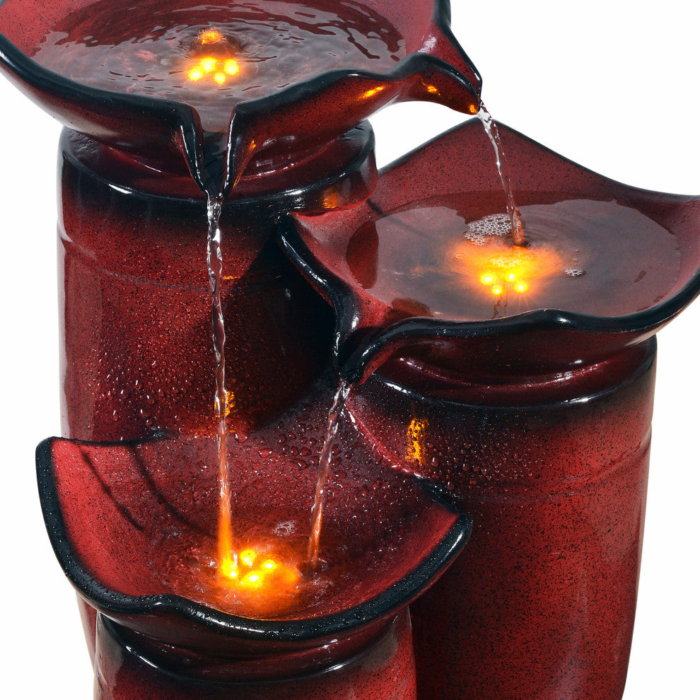 3-Tier Pot Floor Fountain with LED Lights Red