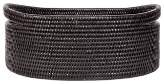 Artifacts Rattan Oval Basket With Cutout Handles, Tudor Black