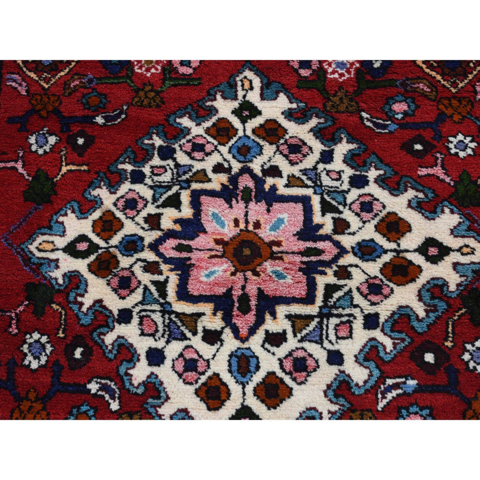 Maroon Red New Persian Bohemian Hamadan Pure Wool Hand Knotted Rug 3'7" x 4'8"