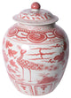Coral Red Ginger Jar Bird Motif Large