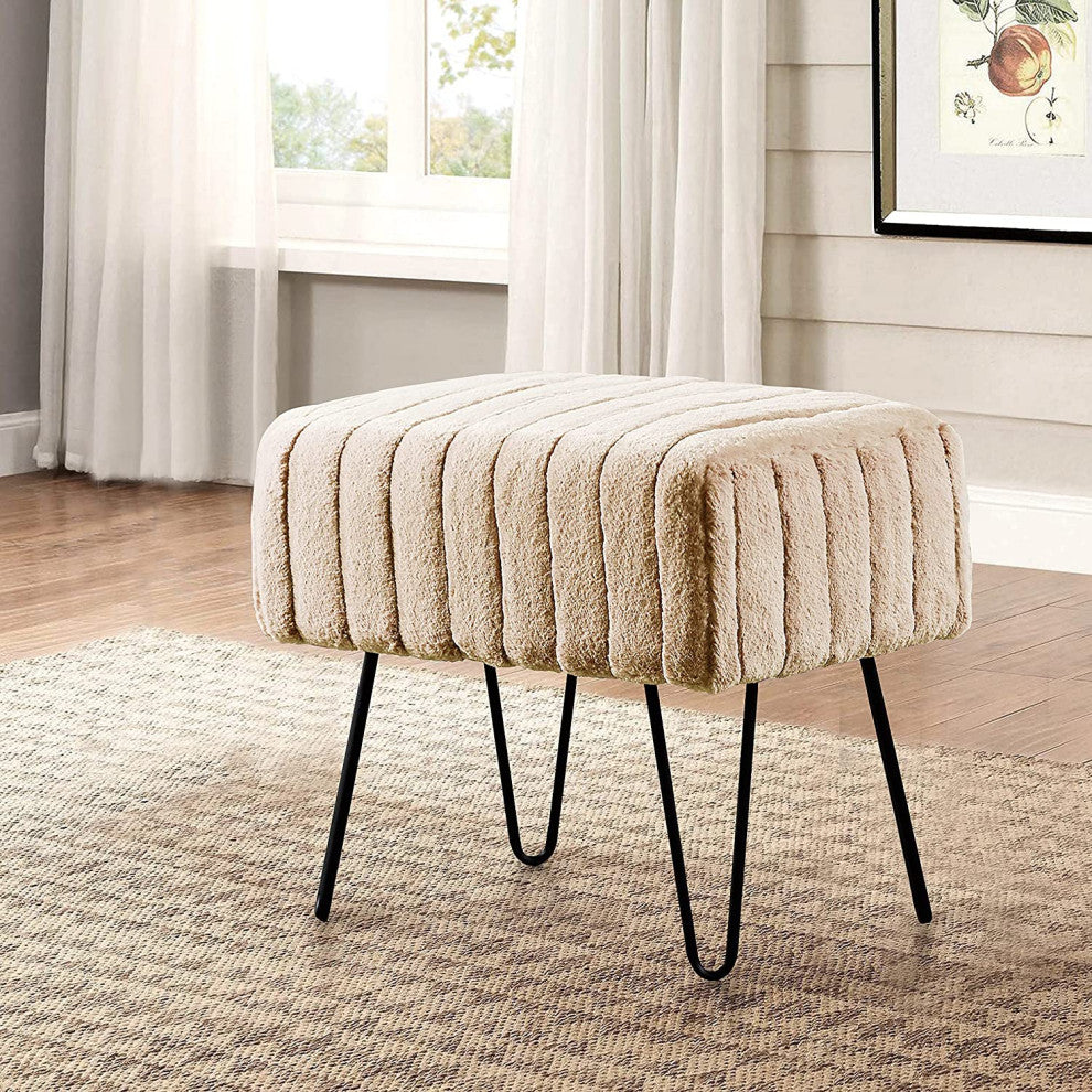Serenta Super Mink Ottoman, Bleached Sand, 19''x13''x17''