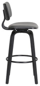 Pico 26" Swivel Black Wood Counter Stool in Gray Faux Leather with Black Metal, 30