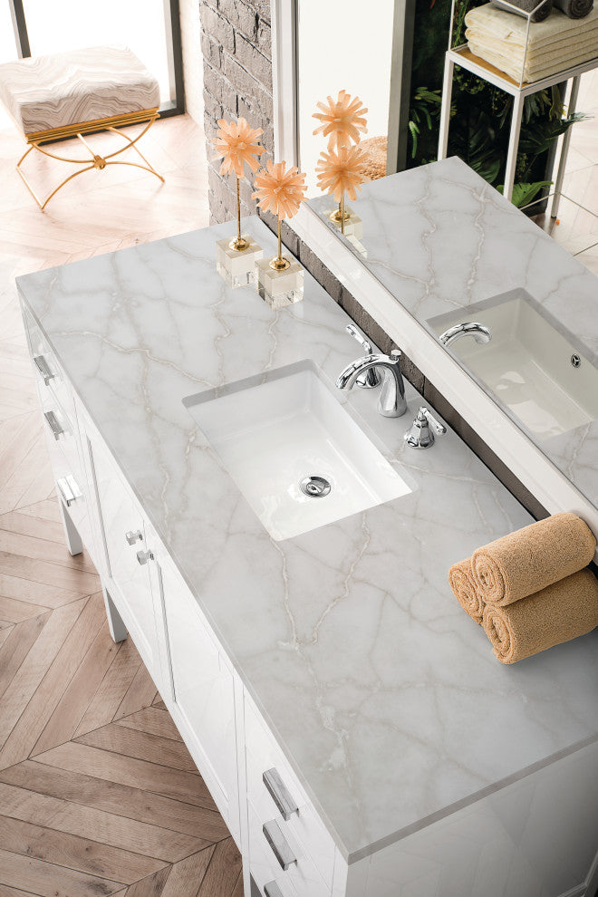 Addison 60" Single Vanity Cabinet, Glossy White, Glossy White, Victorian Silver, 3-Hole