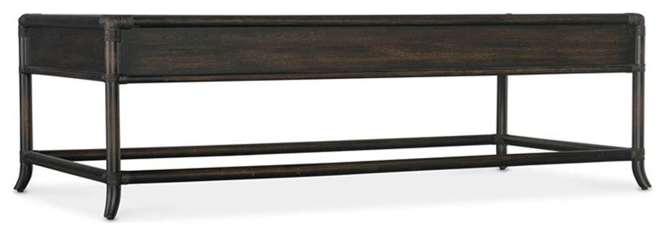 Retreat Pole Rattan Wood Cocktail Table in Black by Hooker Furniture