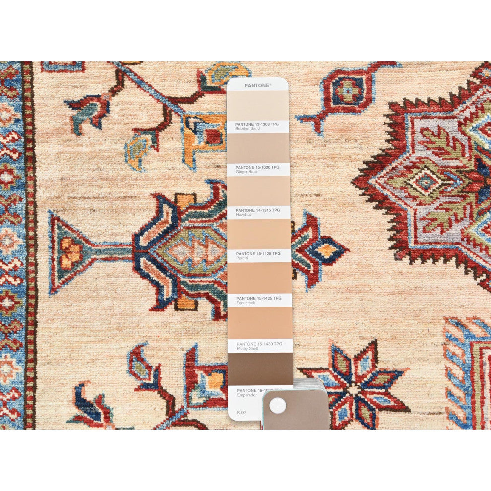 Cream Afghan Super Kazak Soft Wool Hand Knotted Oriental Rug, 8'10"x11'9"