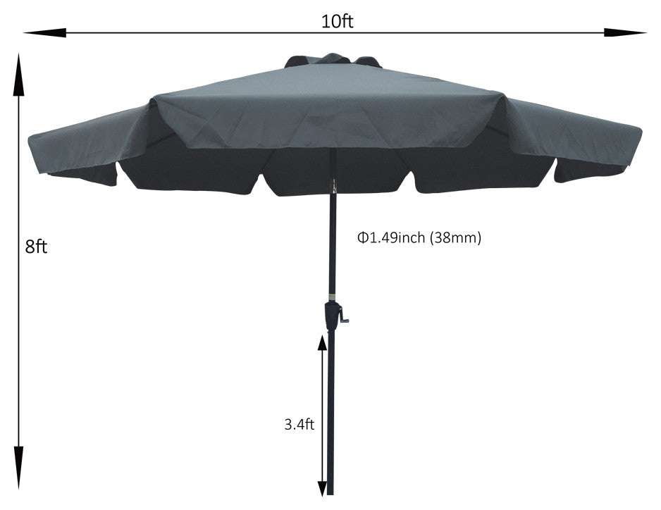 10' Outdoor Patio Market Umbrella With Crank and Push Button Tilt, Dark Gray