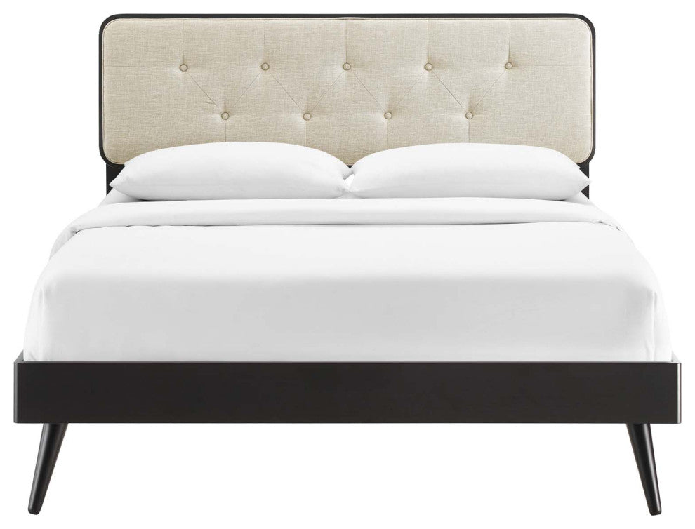 Bridgette King Wood Platform Bed With Splayed Legs Black Beige