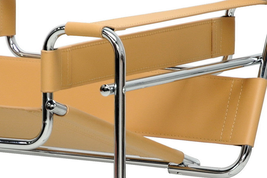 Close-up of frame and tan leather strap on white background (alternate_white_close).